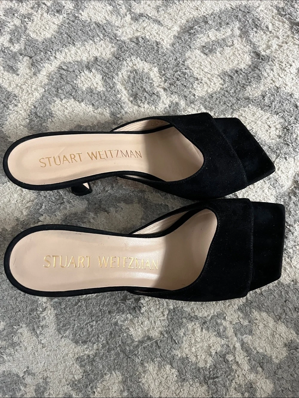 Stuart Weitzman Tia Square Toe Suede Mule Sandal